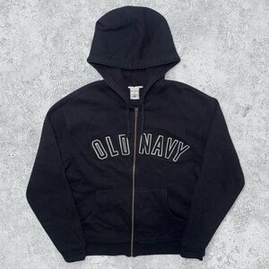 Y2K Old Navy Rare Vintage Spellout Full-Zip Hoodie Black